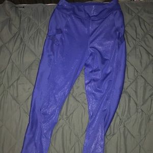 Sparkly purple gymnastics pants with ribbon